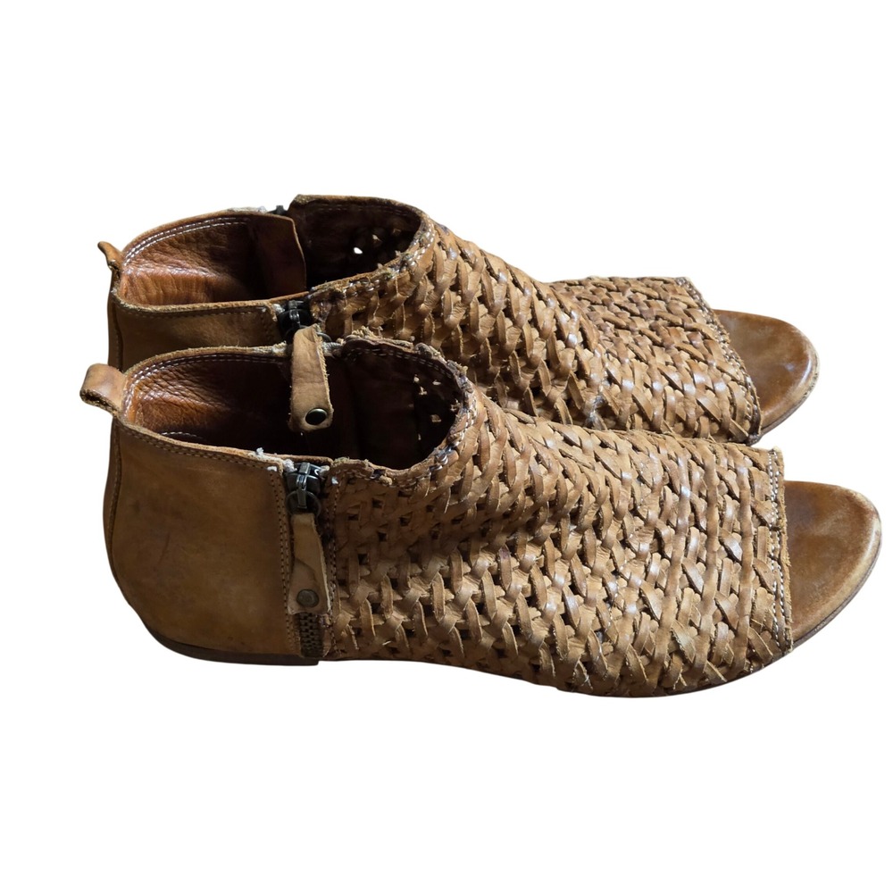 Sundance Asheville Woven Leather Peep Toe Ankle Bootie Sandals 9-9.5 Side Zip